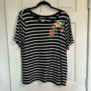 CJ Banks Floral Embroidered Stripped top 1x